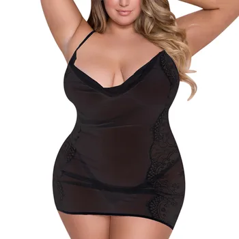 

Summer Casual Women Girl Plus Size Bandage Babydoll Sleepwear Set Lace Muslin Sexy Lingerie With G-String 3XL-5XL