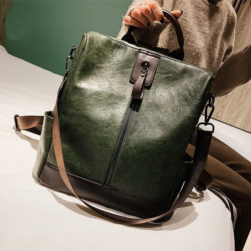 Женские Молодежные кожаные рюкзаки для девочек-подростков, женская школьная сумка через плечо, рюкзак, качественный рюкзак, mochila Sac A Dos MM495 - Цвет: Green