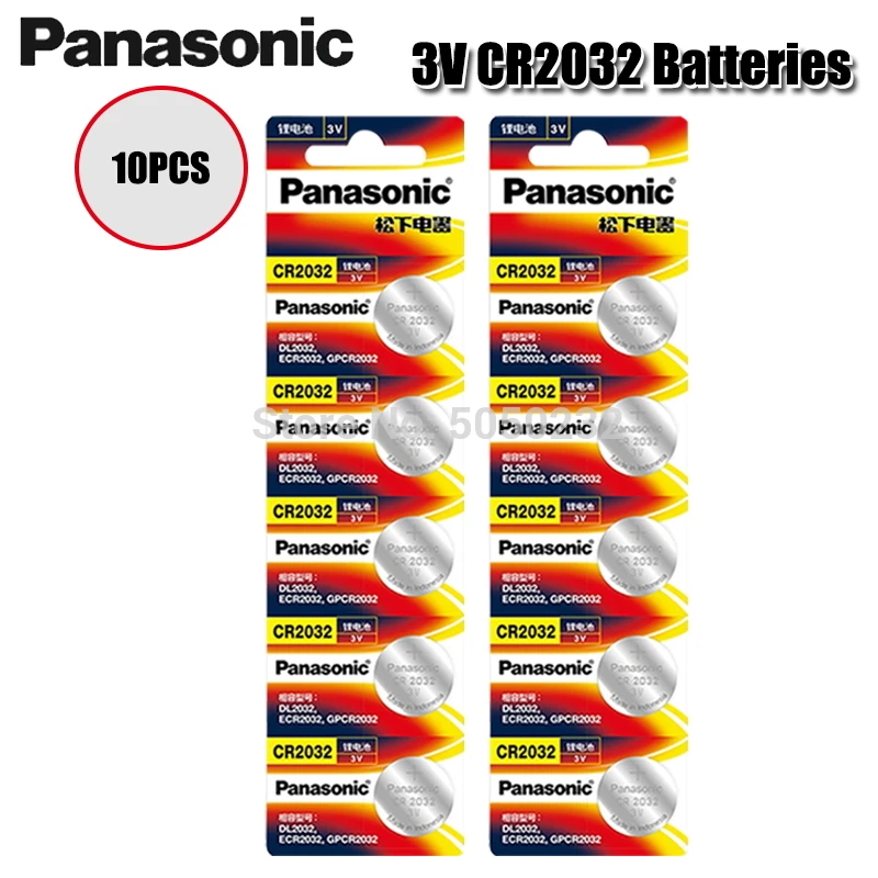 PANASONIC-Baterías de litio para dispositivos electrónicos, pilas en forma de disco con voltaje de 3V, para relojes de juguete, control remoto, calculadora y ordenador, modelo CR2032, 10 unidades