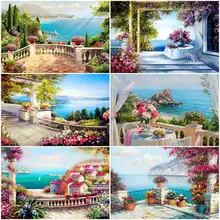 

GATYZTORY Pictures By Numbers Seaside Landscape Paint Canvas Coloring Oil Painting Flowers HandPainted Home Decoration
