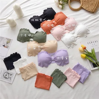 

Real Shot Strapless Underwear Women's Push-up Wireless Bra Girls Rim Set Japanese-Style Cute