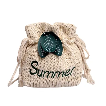 

Women Bucket Woven Bag Straw Shoulder Bag Drawstring Hobo Beach Travel Bag Lady Small Bags Summer Handmade Rattan crossbody Bag