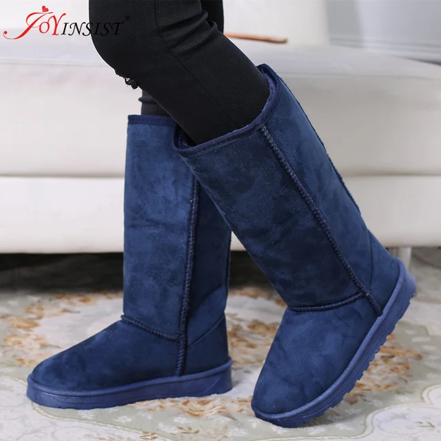 Foreign Trade Europe  America Classic Snow Boot Women Gaotong Snow Boots Female Russia 33 Centimeters Height Boots 41 Yards Code Blue