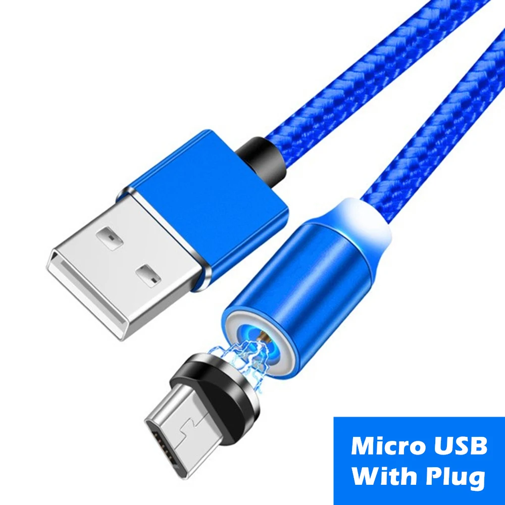 Верхний Магнитный кабель для быстрой зарядки для iphone/Micro USB/type-C, зарядное устройство для iphone 6, 7, 8, x, для Samsung s10 Redmi 4, 5, 6 - Цвет: Blue Micro USB