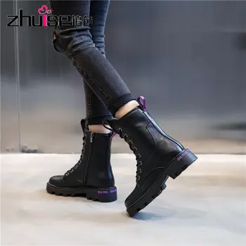 

Martin boots women's leather autumn and winter British style mid-tube short boots women's retro thick bottom and cashmere shoes