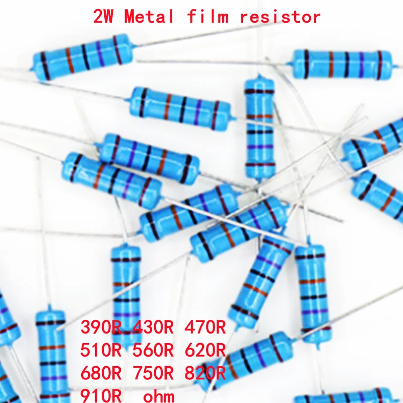 20pcs 2W Metal film resistor 1% 390R 430R 470R 510R 560R 620R 680R 750R 820R 910R 390 430 470 510 560 620 680 750 820 910 ohm