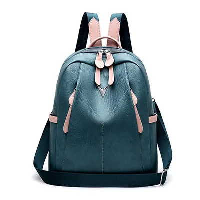 PU Leather Women's Backpacks Large Capacity Bag For Teenager Girls Fashion Solid Backpack Female Black Rucksacks Female backpack - Цвет: Blue