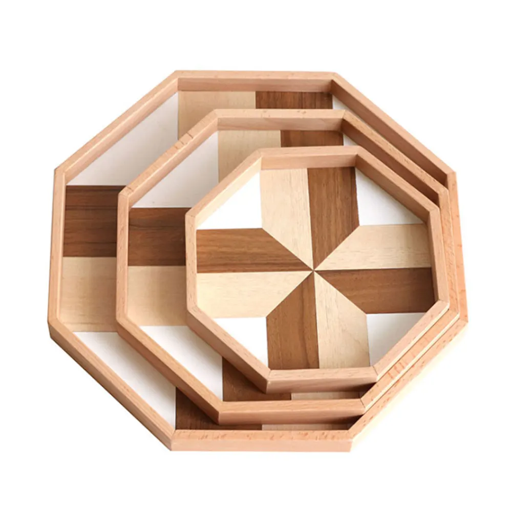 Octagon Serving Tray Wooden Handmade Container Organizer Dinner Snack Fruit Breakfast Picnic for Home May19 | Дом и сад
