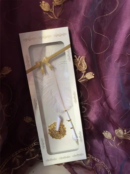 

Shorter Feather Quill Wedding Reception Guest Pen with Metal Stand (Golden)
