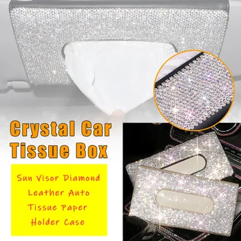 

Crystal Car Tissue Box Sun Visor Diamond Leather Auto Tissue Paper Holder Case Sunvisor Hanging Napkin