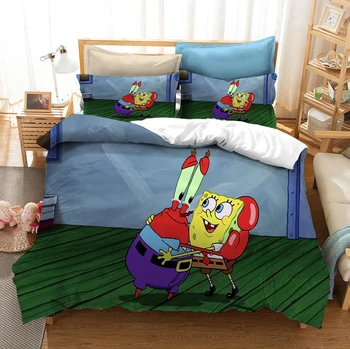 

Comic SpongeBob Piestar Bedding Set Bedroom Decor Kids Gift Hypoallergenic Quilt Cover 1PC Duvet Cover with Pillowcase Dropship