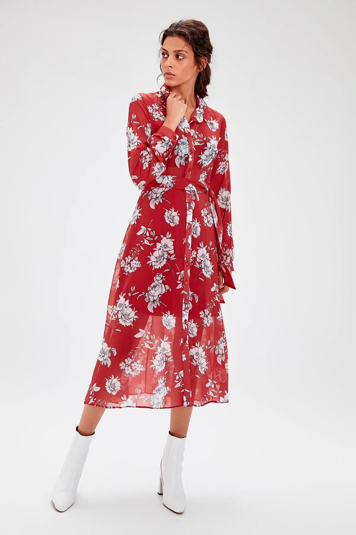 

Trendyol Red Pattern Belted Dress TWOAW20EL0377