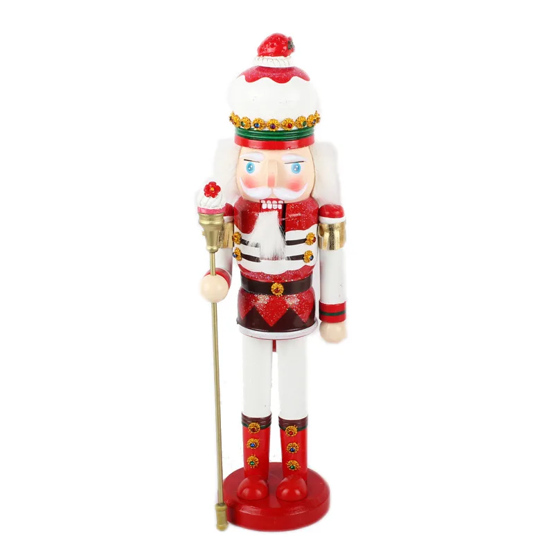 1pcs 38cm Handpainted Wooden Nutcracker King Figurines Christmas Ornaments Dolls For Friends and Kids Home Decor Accessories