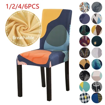 

1/2/4/6PCS Geometric Printing Dining Room Elastic Strech Chair Cover Spandex Removable Washable Stretch Seat Protector Wedding