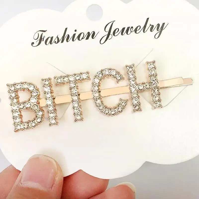 BITCH Rose Gold 1 шт., заколки для волос с кристаллами и буквами, стразы, заколки для волос, заколки для волос, инструменты для укладки волос, аксессуары, ювелирный подарок - Цвет: BITCH Rose Gold