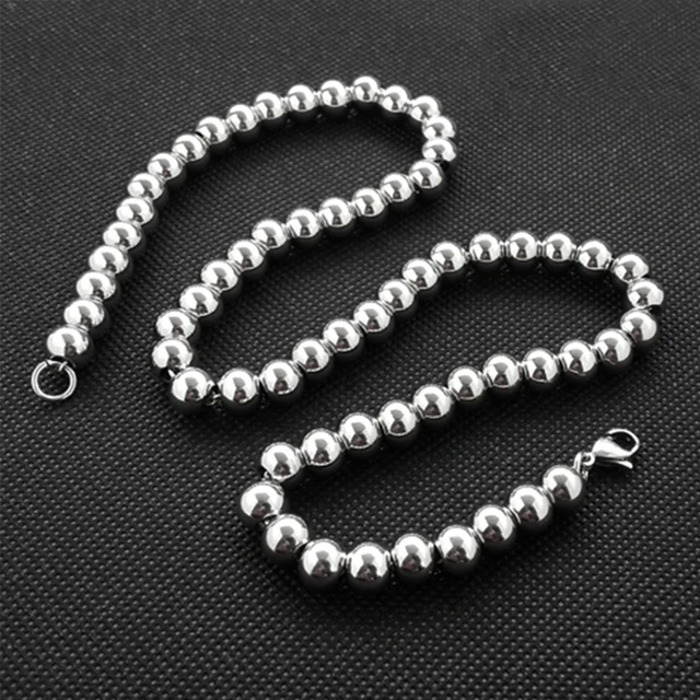 Large 6mm Stainless Steel Ball Chain Necklace, Metal Beads, Men's Women's Unisex, Metal Pearls