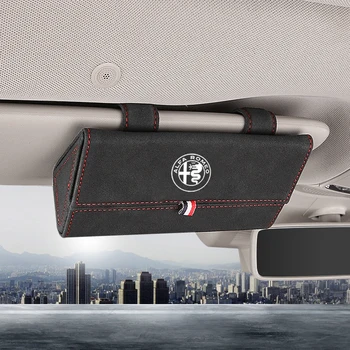 

Car Sun Visor glasses case glasses Holder Clip Multifunction Leather Organizer box For Alfa Romeo 147 156 159 Giulietta Stelvi