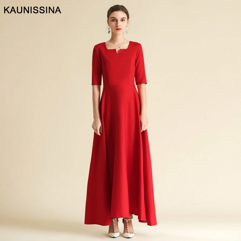 Kaunissina Simple Loose Evening Dress Long Party Gowns Half Sleeve Square Collar Pockets Formal Evening Robes Plus Size Evening Dresses Aliexpress