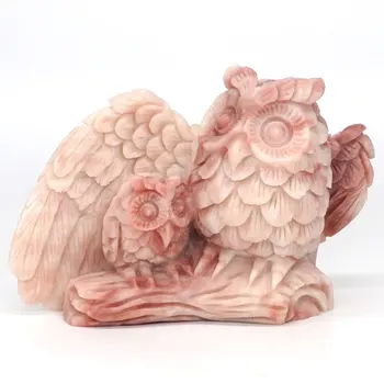 

Owl Figurine 4.72" Natural Gemstone Pink Opal Carved Animal Statue Home Decor