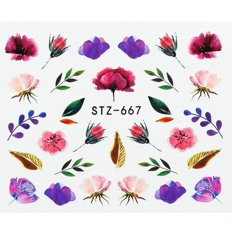 1 шт цветок водные лыжи наклейки, для ногтей переводная татуировка, абстрактный цветок лист паста для ногтей, декоративные советы - Цвет: STZ-667