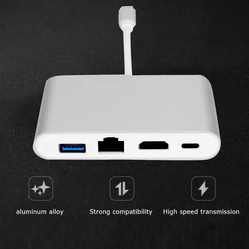 4 в 1 USB TYPE-C концентратор Gigabit Ethernet USB-C к HDMI RJ45 TYPE-C адаптер Многофункциональная док-станция для ноутбука