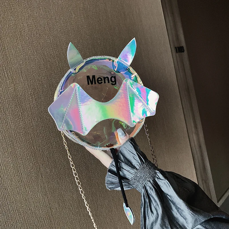 

2019 Spring And Summer New Style Laser Cartoon Monster Bat Chain Bag Fashion Shoulder Oblique Women's Small round Bag