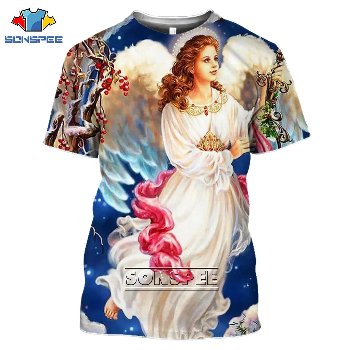 LIASOSO 3D Guadalupe Virgin Mary Catholic Print T-shirt Summer O-neck Fashion Casual Short Sleeve Harajuku Style Clothing Top