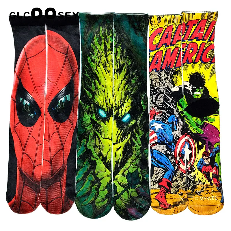 Мужские носки с принтом Человека-паука, Халка, Капитана Америки, модные забавные носки с 3D принтом, Рисунок маслом, wo, мужские Компрессионные носки, удлиненные