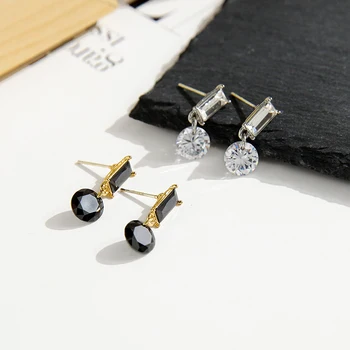 

Fashion Style 2020 Spring Summer Style Zircon Pendant White Black Color Dangle French Wire Earrings For Women New