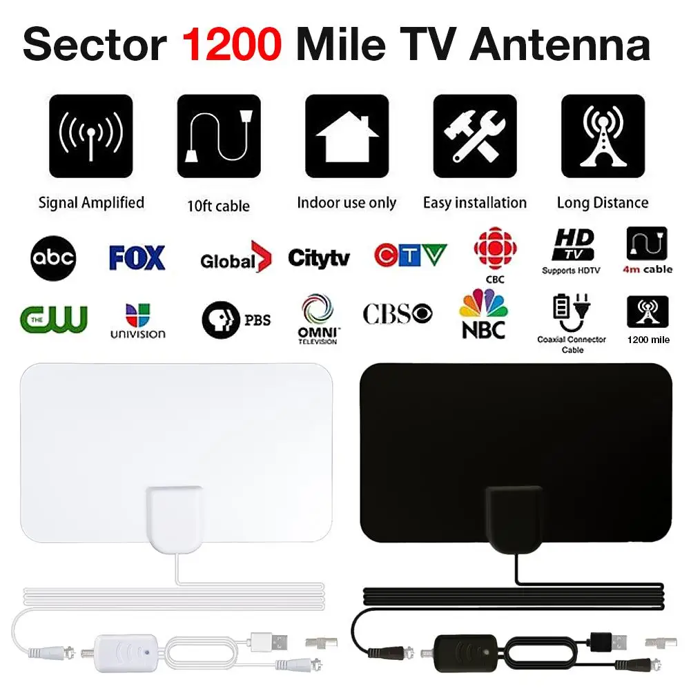 ТВ Антенна Крытый усиленная антенна цифрового 1200 миль диапазон с 4K HD1080P DVB-T Freeview tv