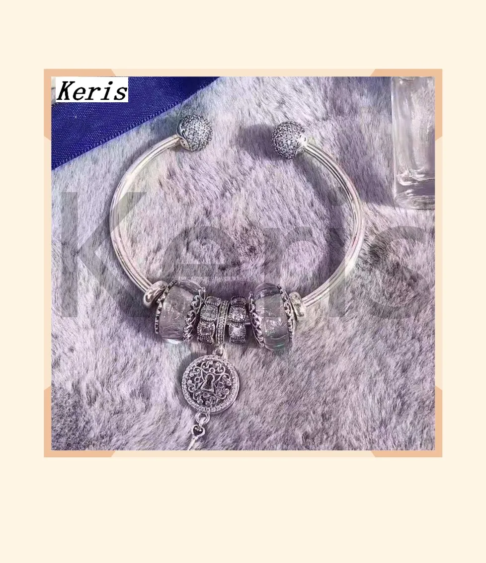 

High Quality Original 1:1 100%925 Pure Silver New Glass Heart Lock String Decoration Open Bracelet Free Delivery