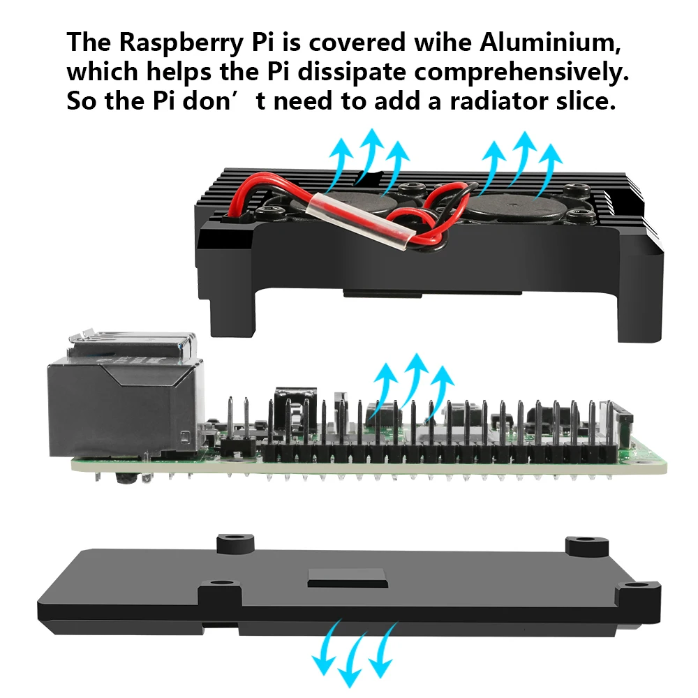 Raspberry Pi 4 4B металлический чехол Raspberry Pi чехол с двойным охлаждающим вентилятором алюминиевый сплав защитный чехол s для RPI 4/4B