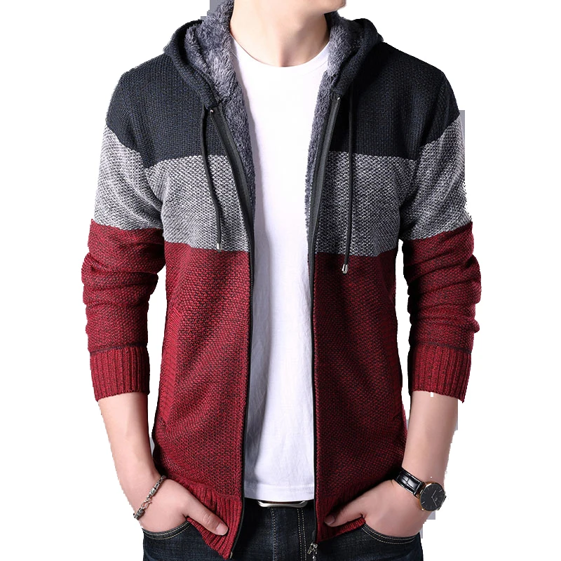 

2020 Autumn Winter Men Hoodies Cardigan Men Striped Knitted Sweaters Mens Hoody Sweatercoats Brand Male Fleece Sweaters