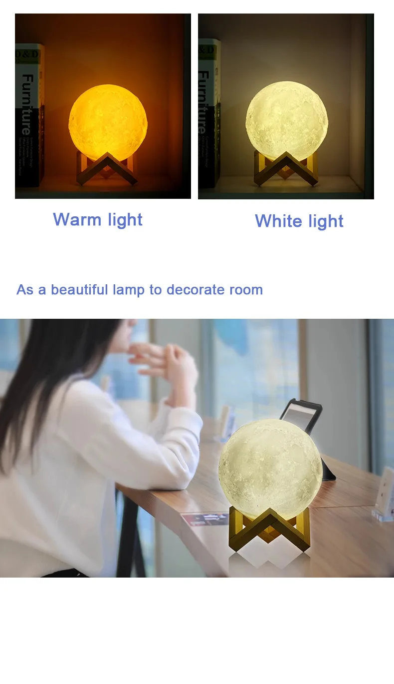 New Design Romantic Night Light 3D Print Moon Lamp From Factory