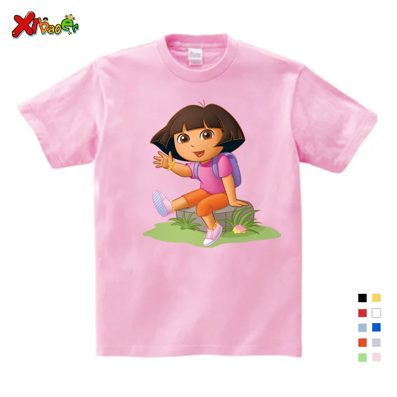 

2019 Girls/Boys/Babys/Kids pure cotton summer clothes T shirts funny top t shirts Kids White comfort Toddler Dora Explorer Tees