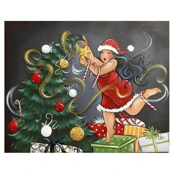 

DIY Diamond Painting "Fat Lady & Christmas Tree"Embroidery Cross Stitch Home Decor