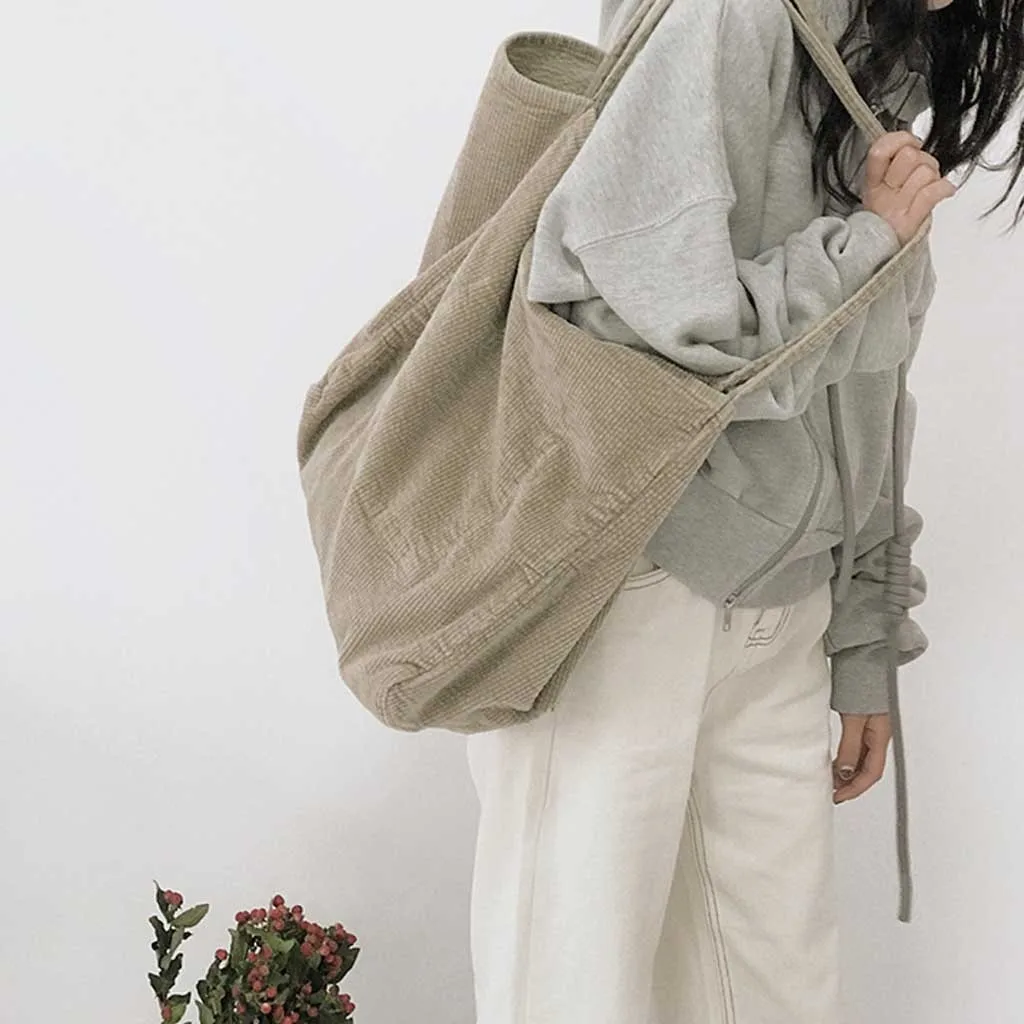 Женская Вельветовая сумка для покупок, многоразовая большая сумка для покупок, Экологичная сумка для покупок, сумки на плечо для молодых девушек