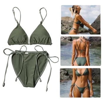 

New Sexy Summer Swimwear Bikini Set Waist Swimwear Bathing Suit Beachwear Side G-String Thong Triangle Biquini Swimming Suit