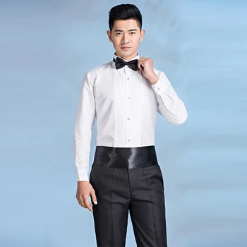 

New Male White Shirt Long Sleeve Shirt Stage Costume Choir Celebration Clothing Groomsman Wear Adult Man Suit White Shirt VDB849