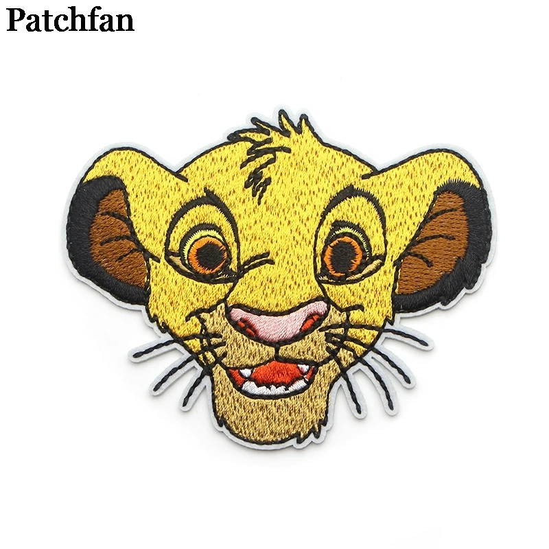 20 шт./партия, Patchfan, Лев, король, мультфильм, железные нашивки, одежда, вышитые аксессуары для лоскутного шитья индивидуальные нашивки,, A2312