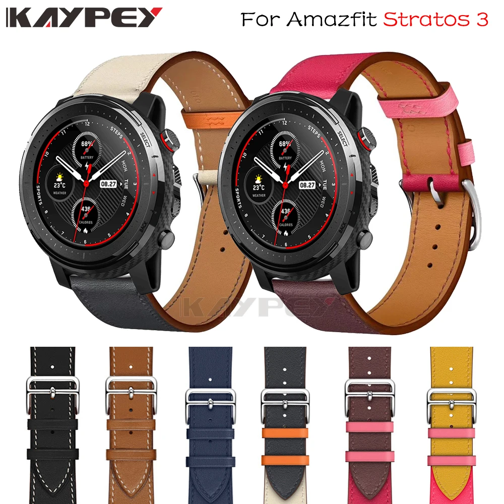 Ремешок из натуральной кожи для смарт часов Xiaomi Huami Amazfit Stratos 3 2/2s браслет GTR 2 47