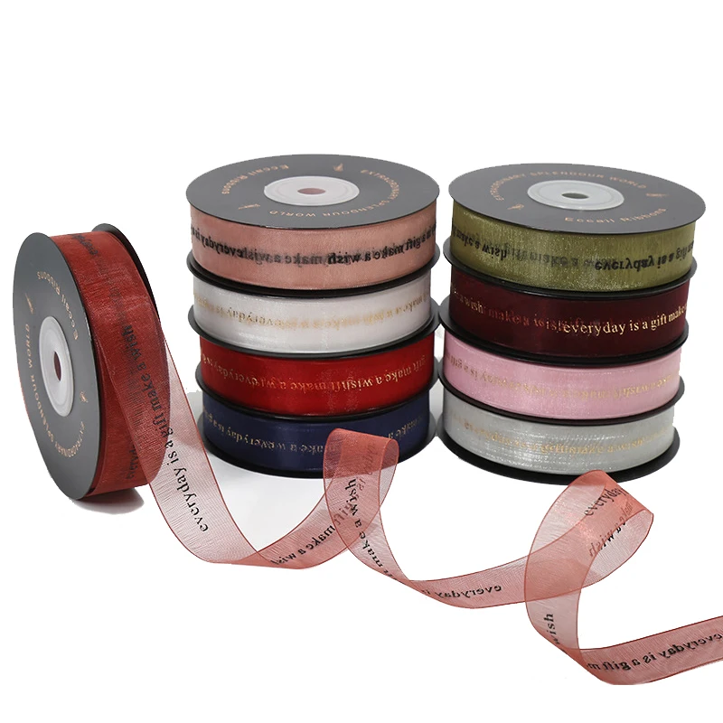 2 cm bronzing English snow yarn with ins wind letters printing ribbon gift box baking flowers packaging ribbon