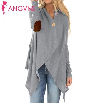 

Women Casual Patchwork Long Sleeve Irregular Cardigan Open Front Coat Button Hips Length Winter/Spring/Autumn