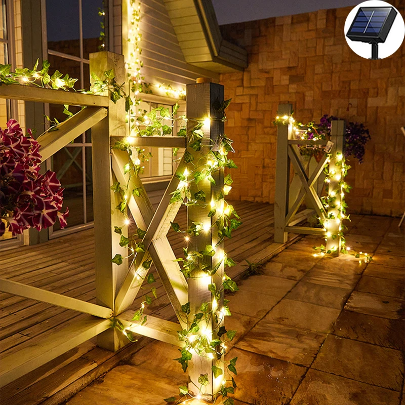 LED Lights Fake Plant Solar Lights Maple Leaf Fairy Lights Waterproof Outdoor Garland Solar Lamp Christmas for Garden Decoration