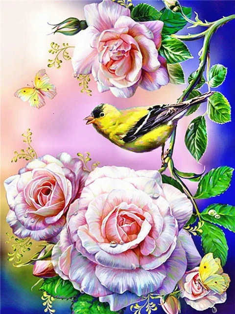 flower birds 3144 AZQSD алмазная вышивка розы крестиком 5D алмазная мозаика цветы рукоделие картина стразами декор для дома подарок - Цвет: flower birds 3144