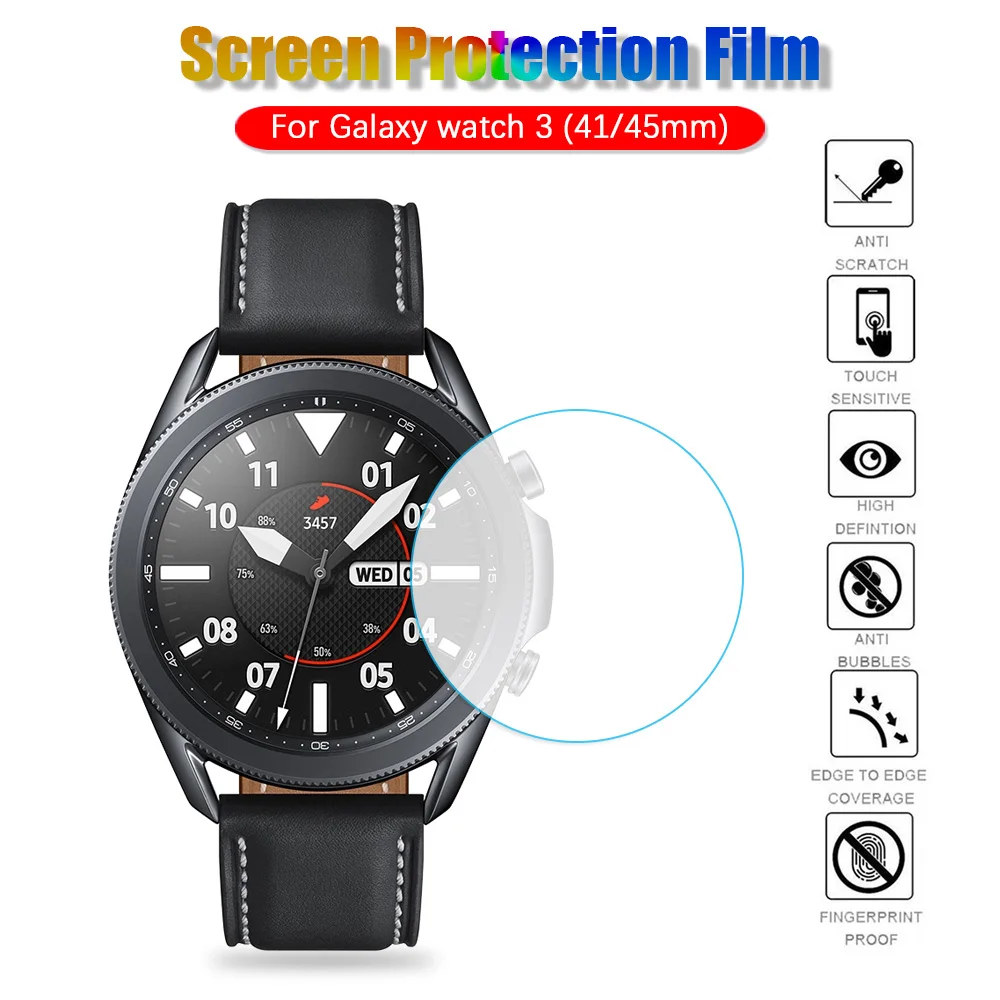 1Pc Tempered Glass Screen Protector For Samsung Galaxy Watch 3 41MM Scratch Proof Protective Film 45MM Smartwatch Accessories | Наручные