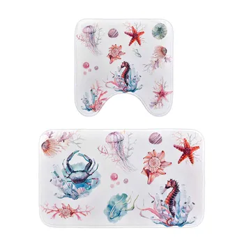 

2 Pcs Set U-Shaped Bath Mat Polyester Absorbent Anti-Slip Anti-Bacterial Modern Rug Bathroom Modern Commode Carpet For Home