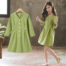 Коллекция года, новое весеннее платье для девочек милое платье принцессы с бантом для девочек, модное однотонное детское весеннее платье с длинными рукавами для девочек#8290