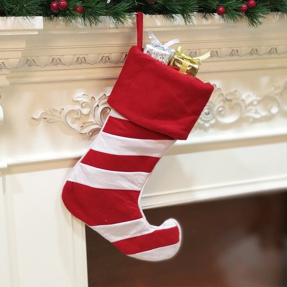 

Stripe Holiday Christmas Stocking Old Man Large Traditional Non-woven Fabric Party Gift Bag Cartoon Candy Hanging Decoration