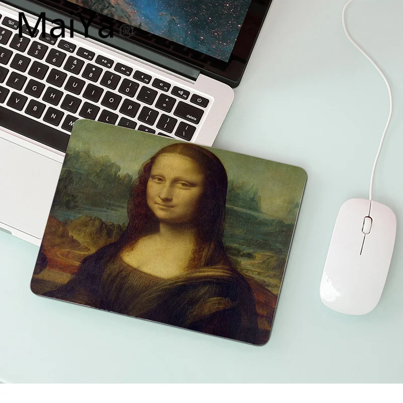 Maiya высокое качество Мона Лиза да Винчи живописец уникальная настольная панель коврик для игровой мыши Лидер продаж подставка под руку мышь - Цвет: No Lock Edge18x22cm